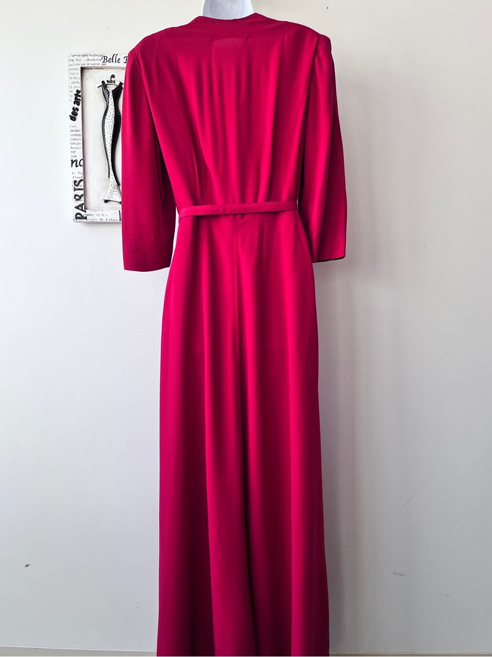Women’s 80s Vintage Red Long Belted Wedding Guest Evening Wear Dress Size M - Picture 4 of 7